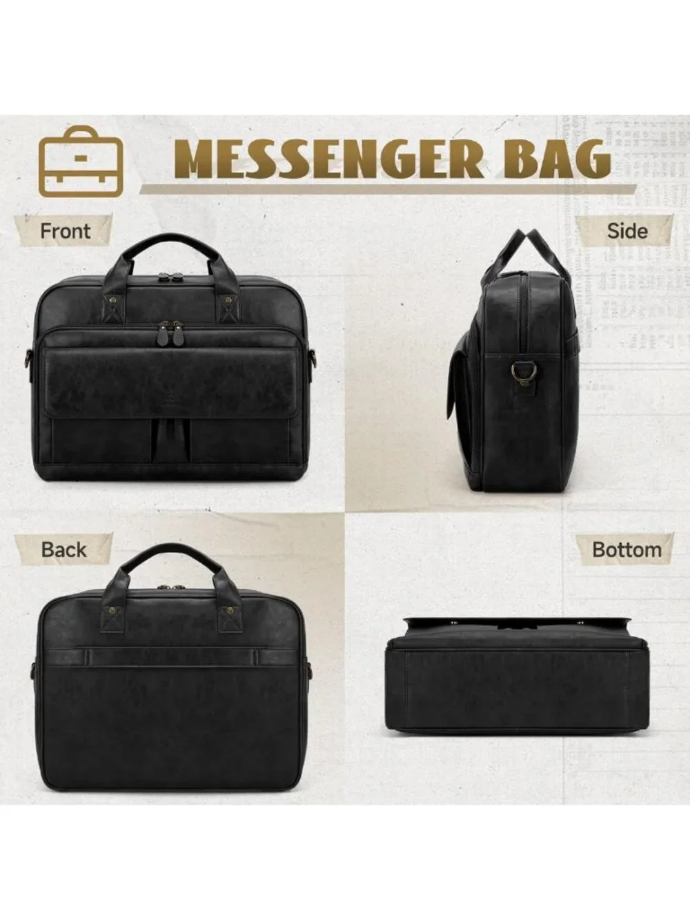 Stylish Vintage Leather Messenger Bag for 15.6